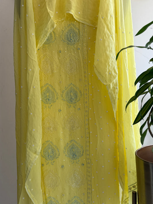 Lucknowi Chikankari in Georgette with add on of Mukaish Work