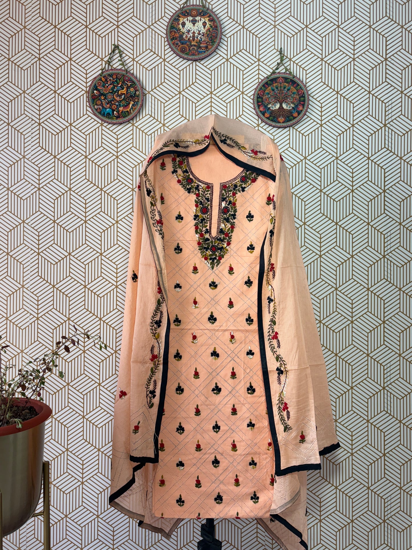 Kantha hand embroidered Suit Set Pure Cotton- French Knot Work