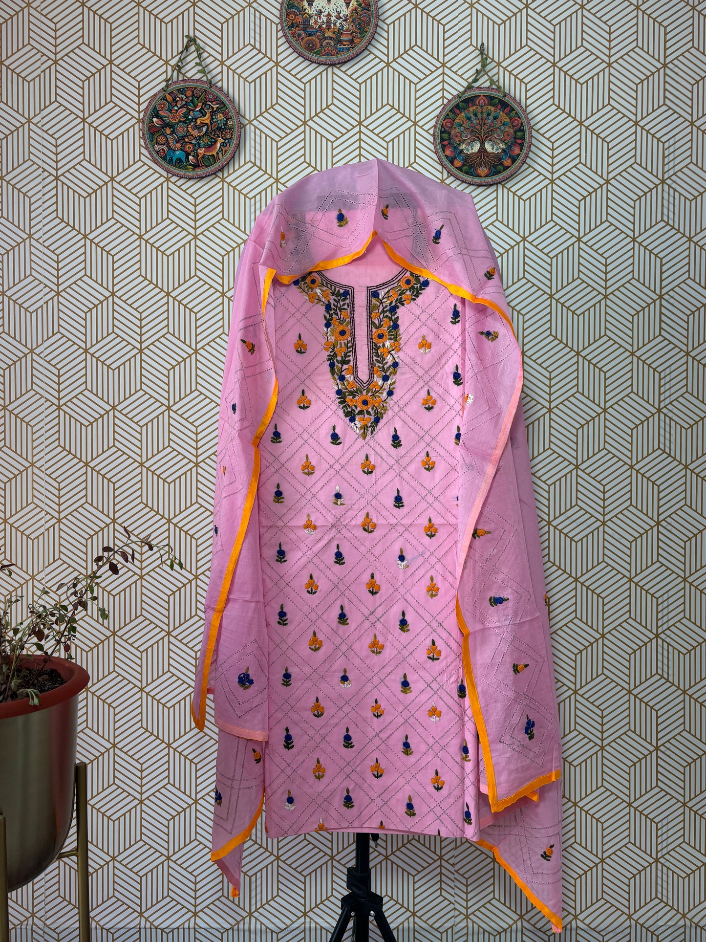 Kantha hand embroidered Suit Set Pure Cotton- French Knot Work