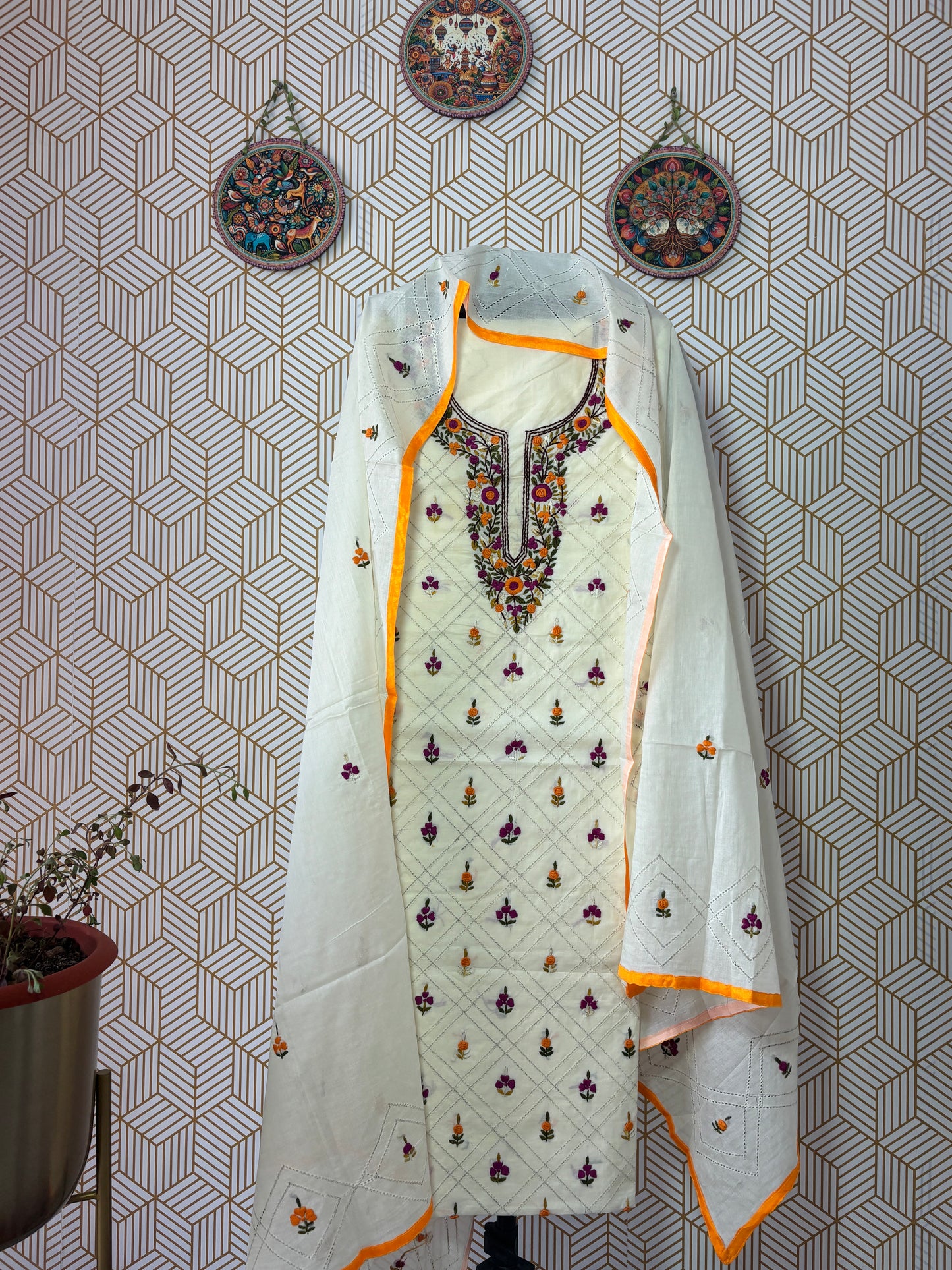 Kantha hand embroidered Suit Set Pure Cotton- French Knot Work