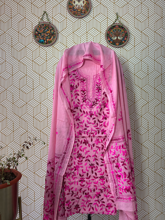 Phoolkari hand embroidered Suit Set- Tone on Tone
