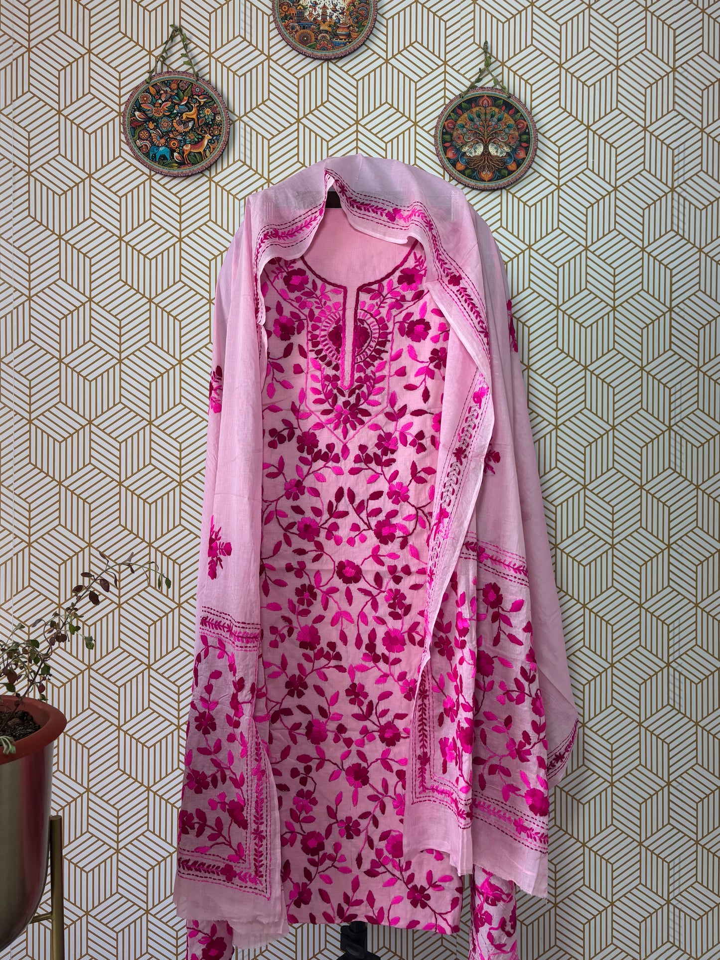 Phoolkari hand embroidered Suit Set- Tone on Tone