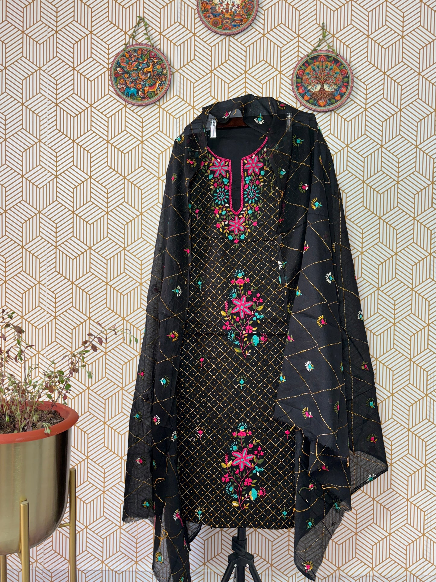 Pure Mul Cotton Kantha Embroidered Suit Set