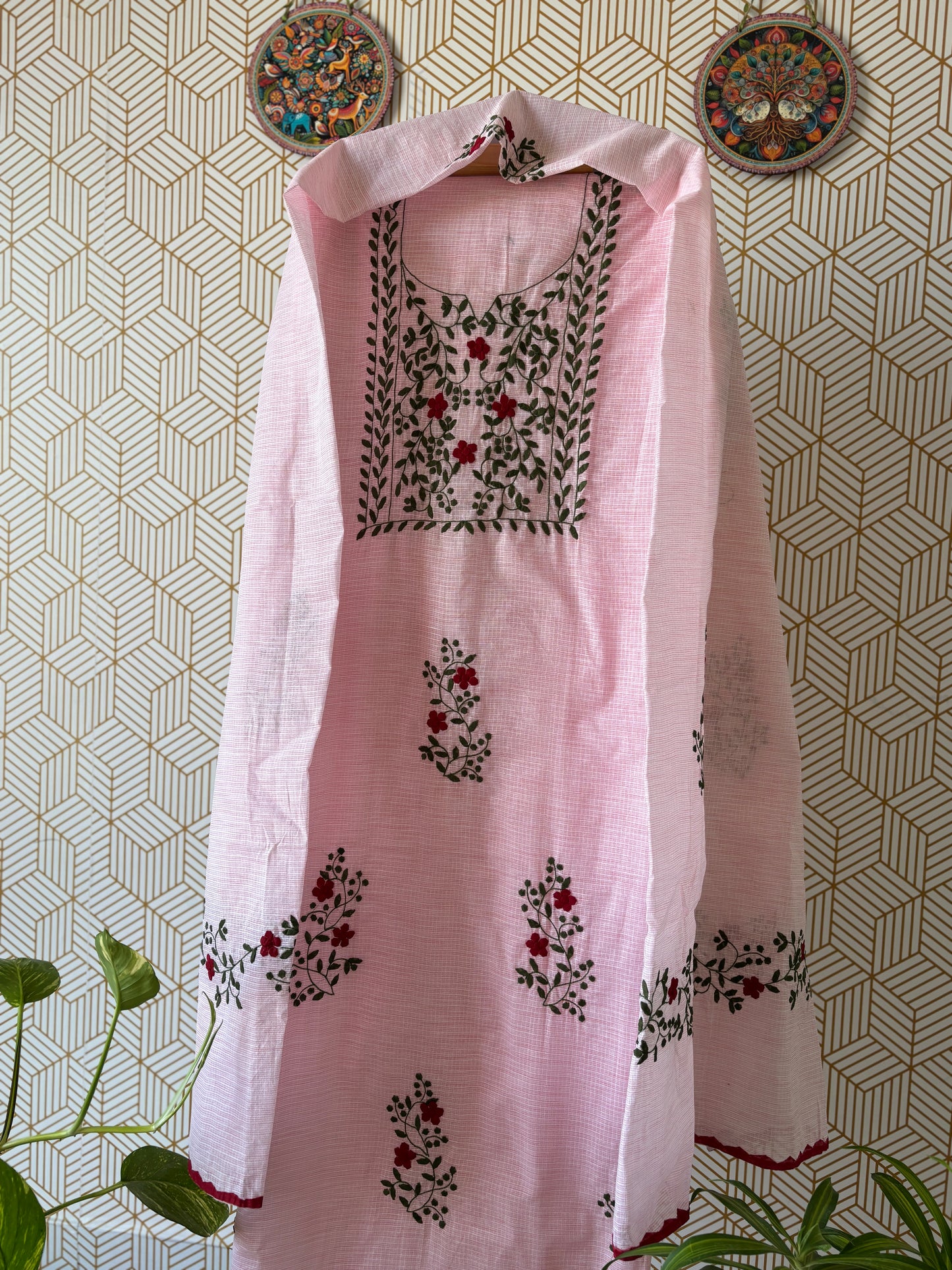 Aligarh's Tradional handcrfted Phoolpatti (applique)- Colored Base with Muliticolor Phoolpatti
