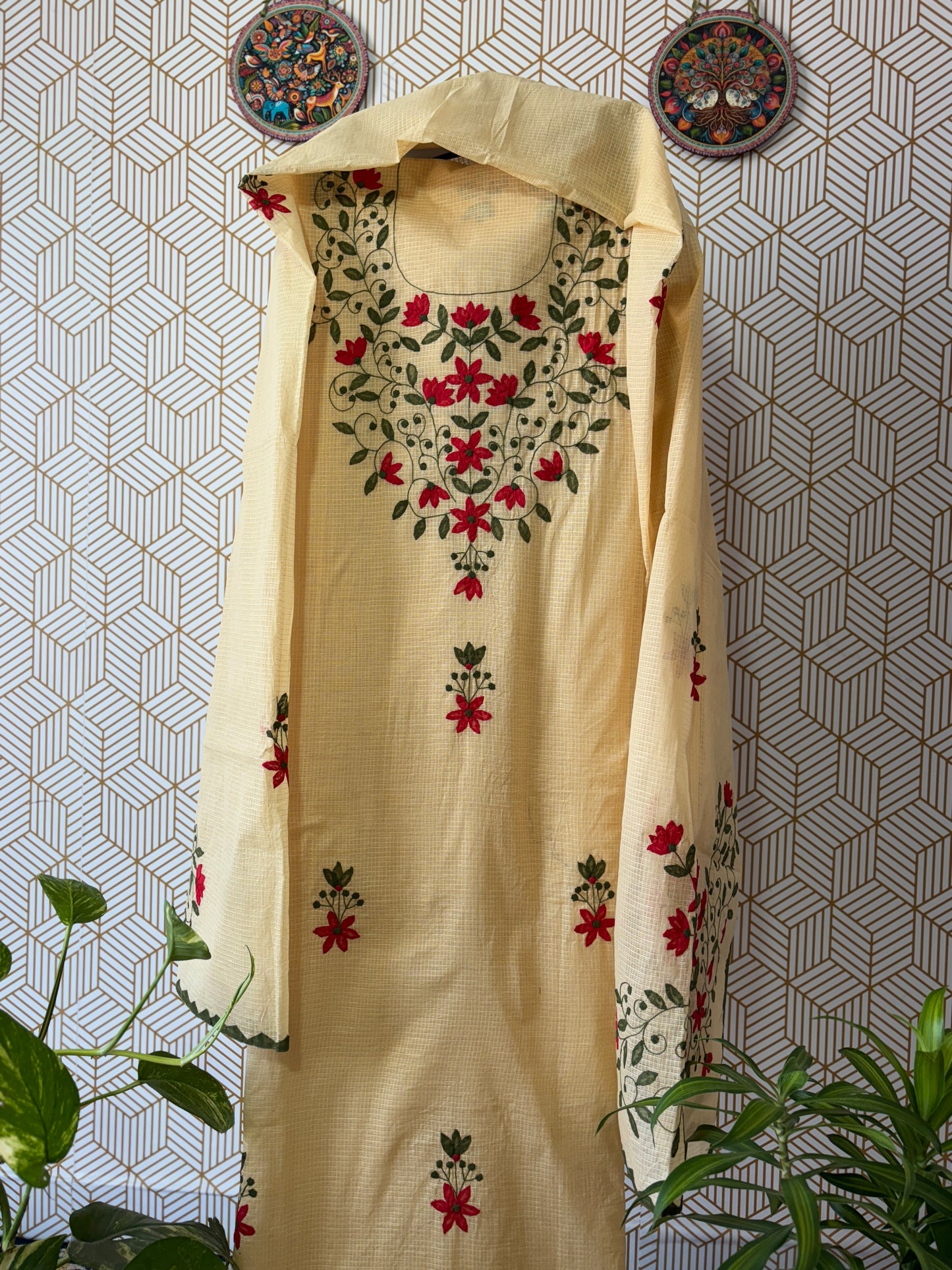 Aligarh's Tradional handcrfted Phoolpatti (applique)- Colored Base with Muliticolor Phoolpatti