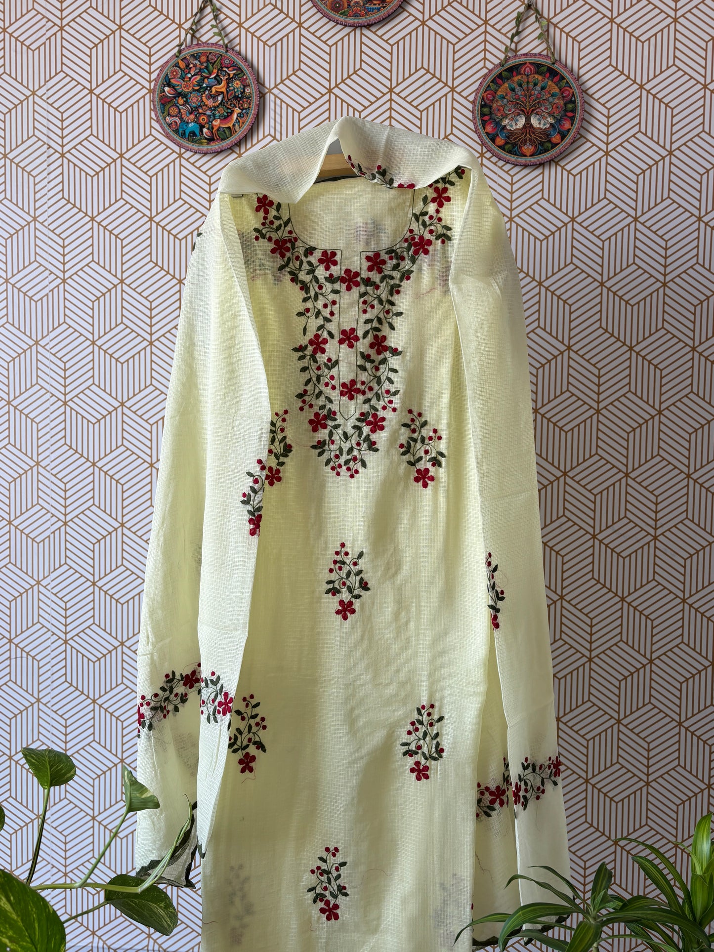 Aligarh's Tradional handcrfted Phoolpatti (applique)- Colored Base with Muliticolor Phoolpatti