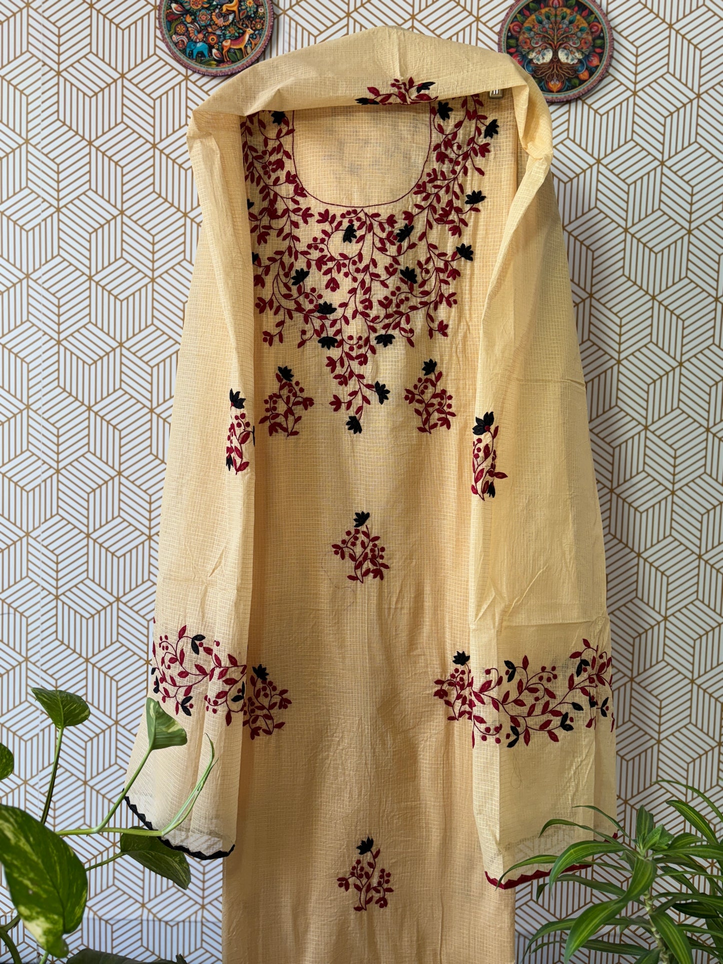 Aligarh's Tradional handcrfted Phoolpatti (applique)- Colored Base with Muliticolor Phoolpatti