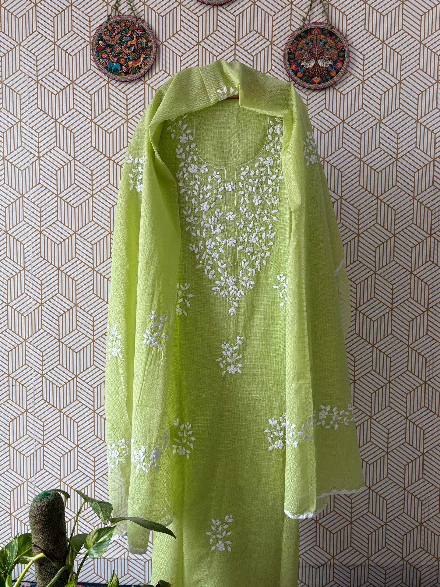 Aligarh's Tradional handcrfted Phoolpatti (applique)- Colored Base with Muliticolor Phoolpatti