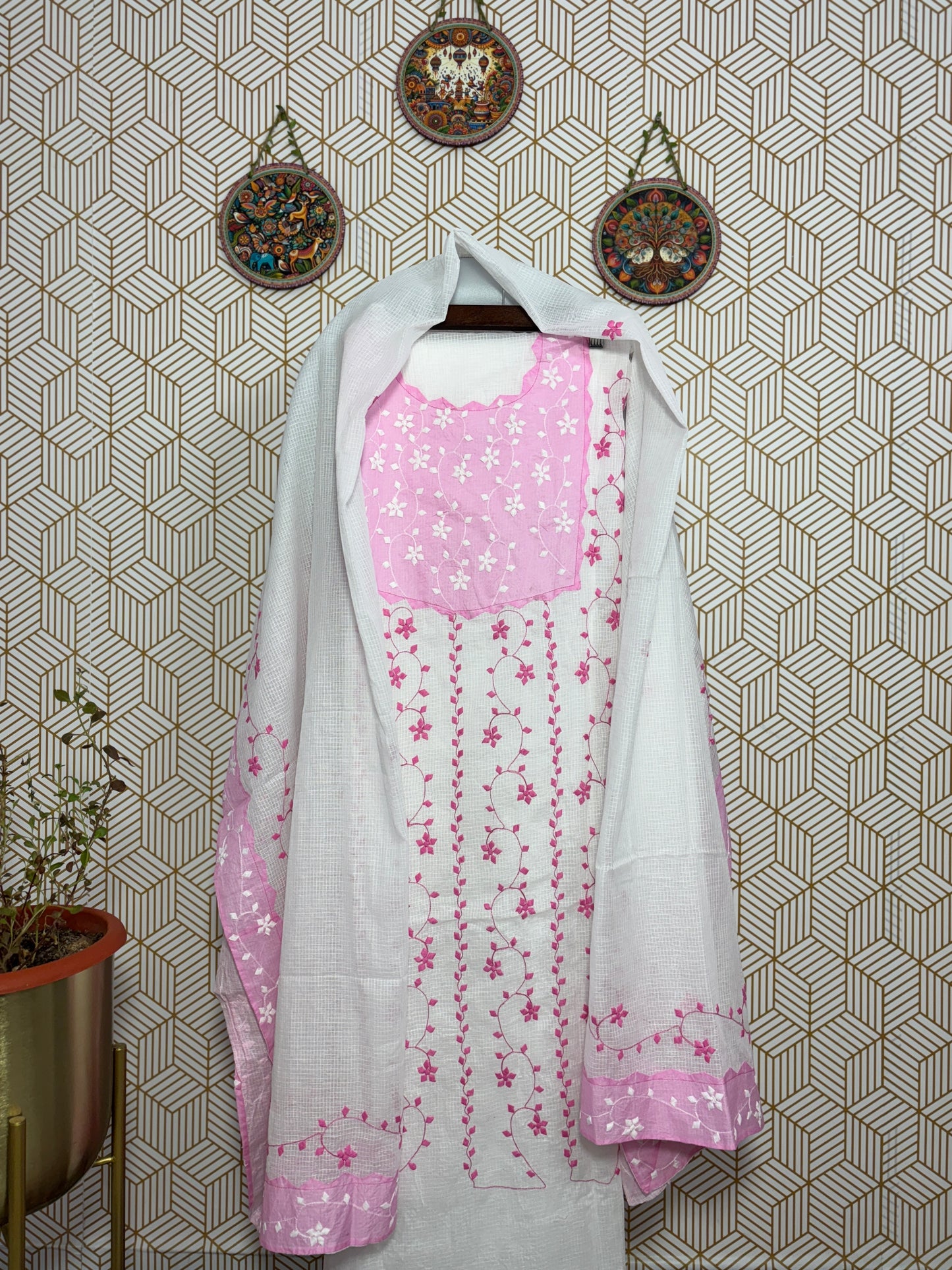 Aligarh's Tradional handcrfted Phoolpatti (applique)- Colored Base with Muliticolor Phoolpatti