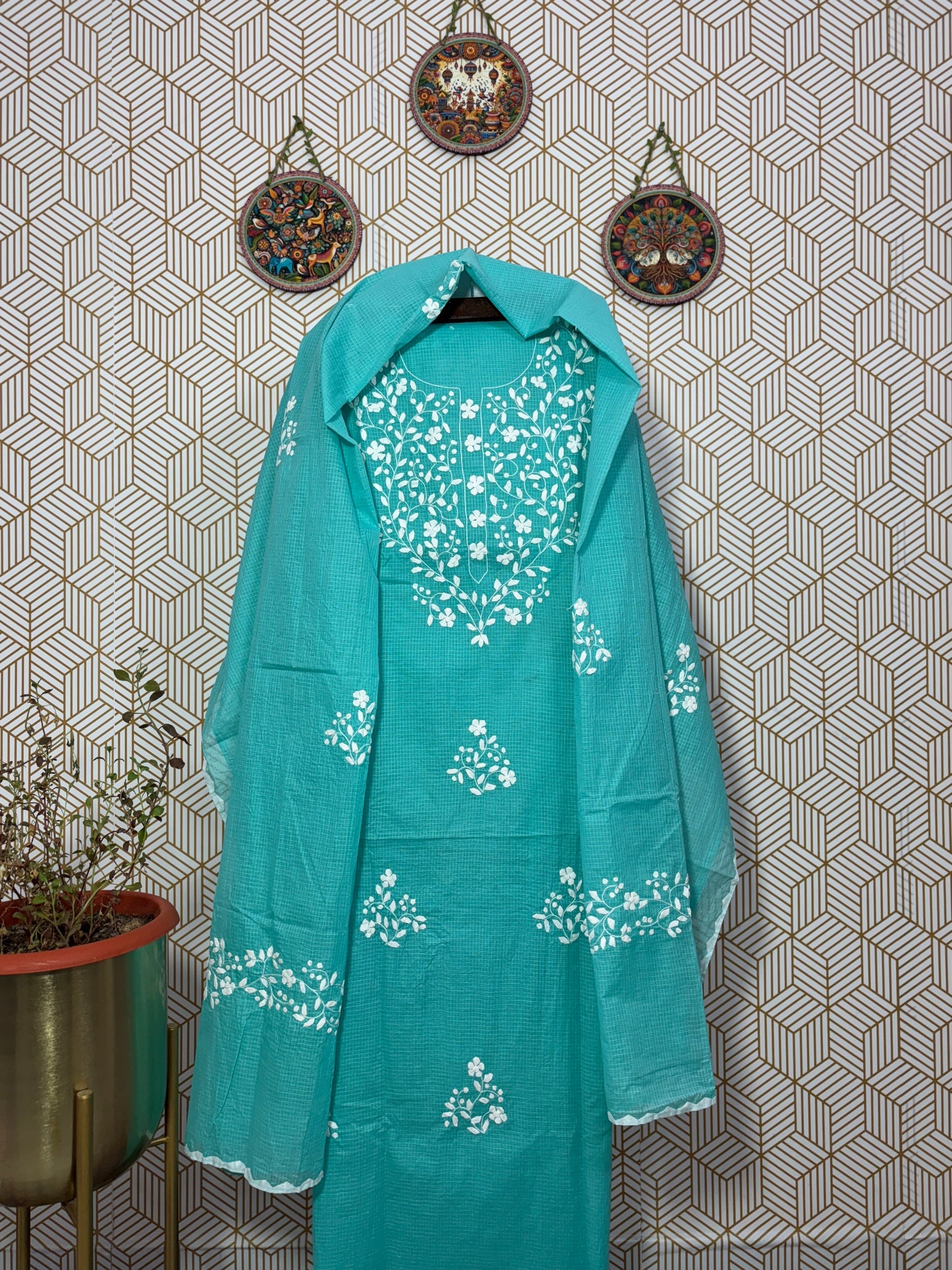 Aligarh's Tradional handcrfted Phoolpatti (applique)- Colored Base with Muliticolor Phoolpatti
