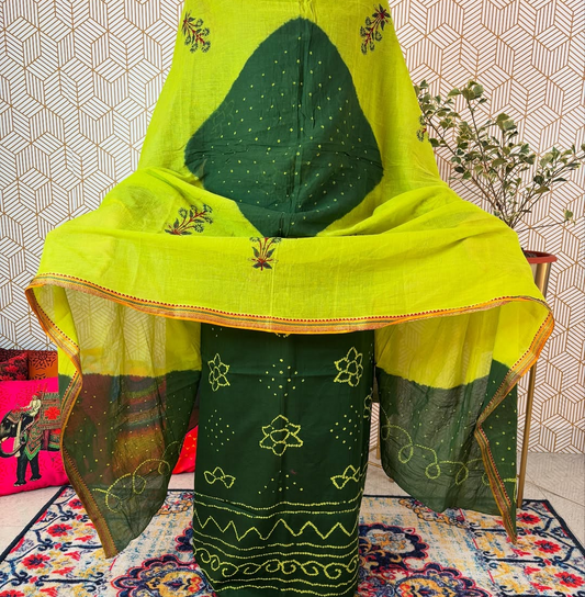 Pure Cotton Silk Bandhani-Jamnagar Traditional