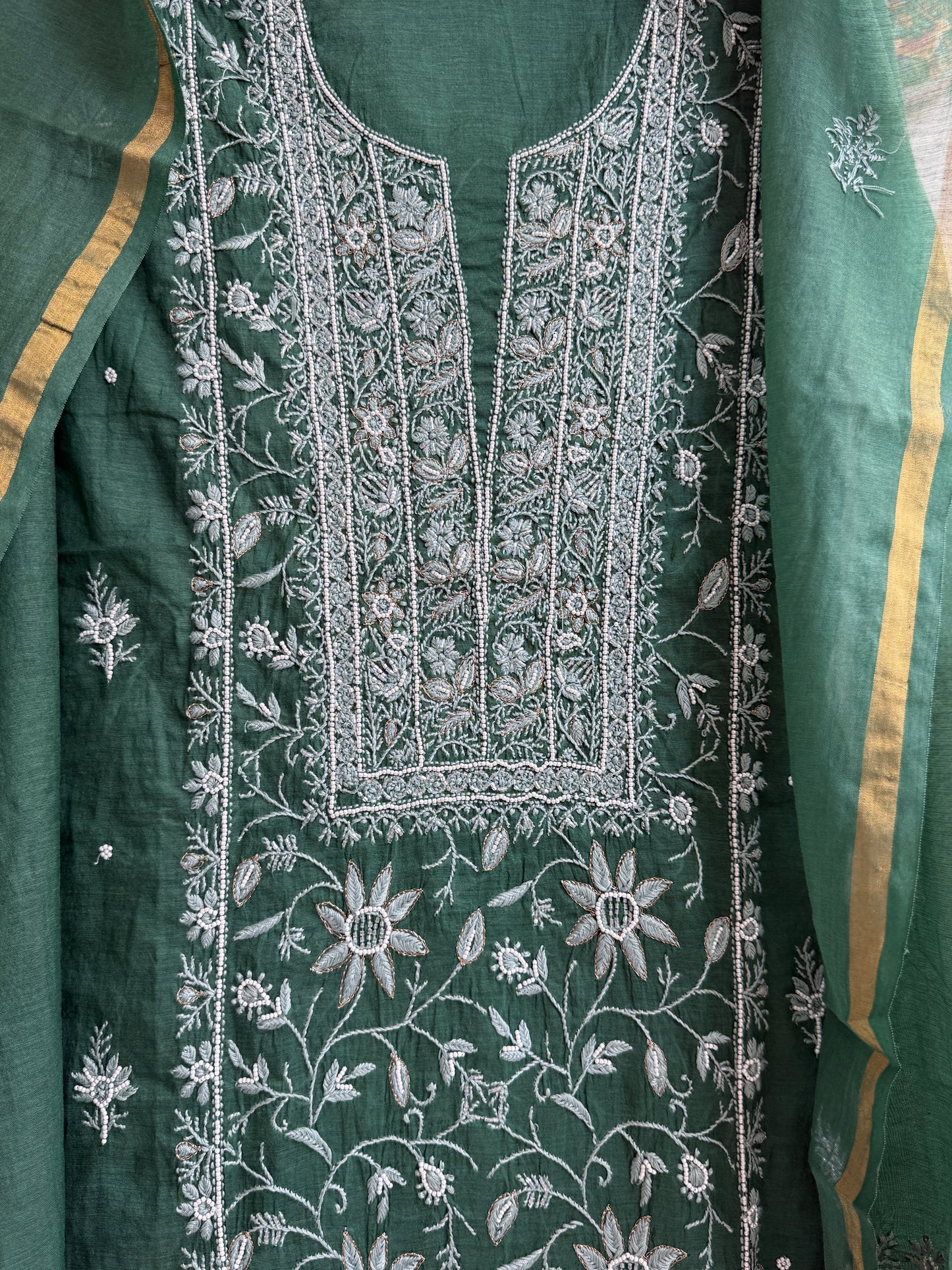 Authentic Hand embroidered Lucknowi Chikankari Mul Chanderi Suit