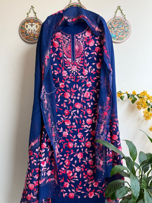 🌼 Bengal Handloom – Phulkari Pure Cotton Embroidered Suit Set-Coloured Base