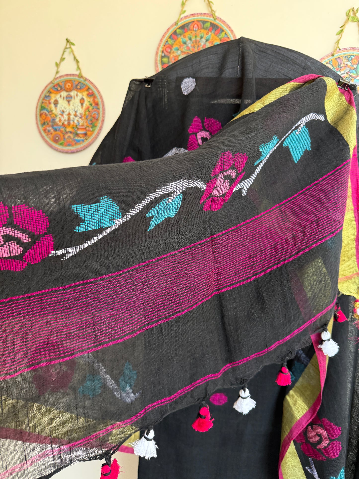 Pure linen Jamdani kurta and dupatta set with handwoven traditional motifs and elegant drape