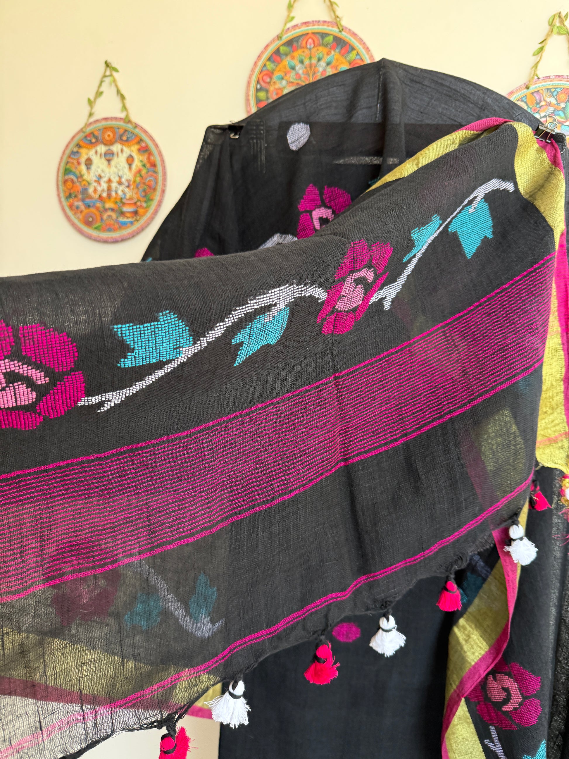 Pure linen Jamdani kurta and dupatta set with handwoven traditional motifs and elegant drape