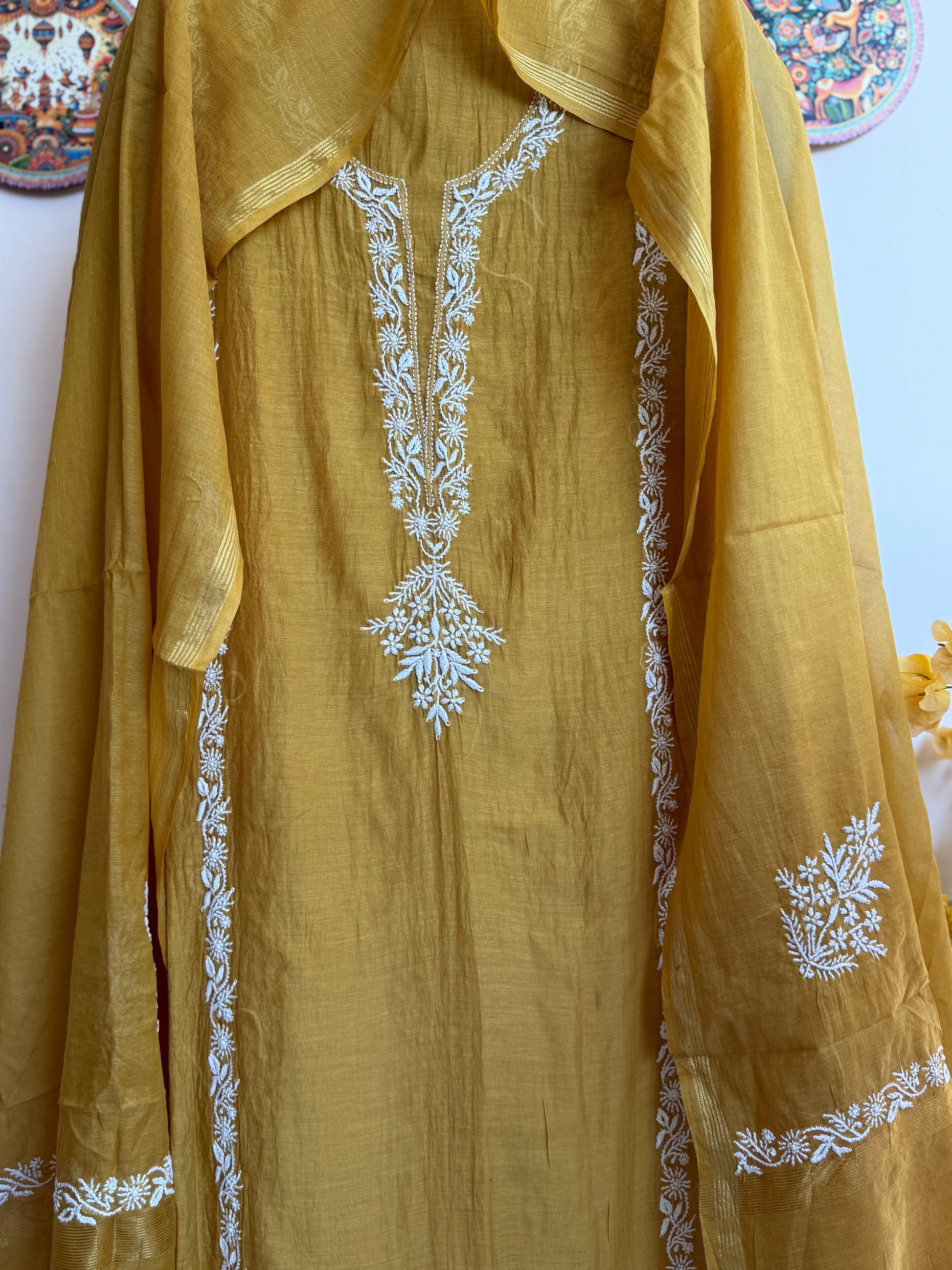 Pure Mul Chanderi Lucknowi Chikankari suit set with dupatta and handcrafted embroidery