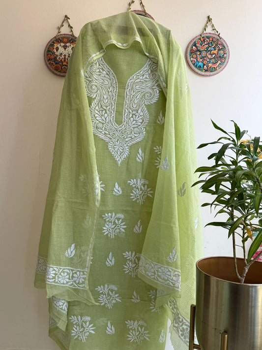 Pure Kota Doria Chikankari suit set with dupatta and mul cotton bottom lightweight ethnic wear