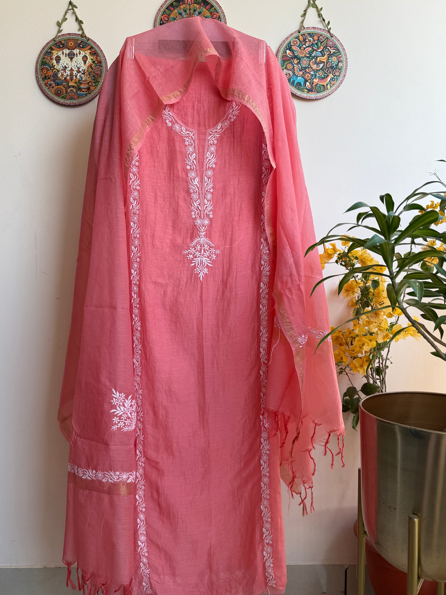 Pure Mul Chanderi Lucknowi Chikankari suit set with dupatta and handcrafted embroidery