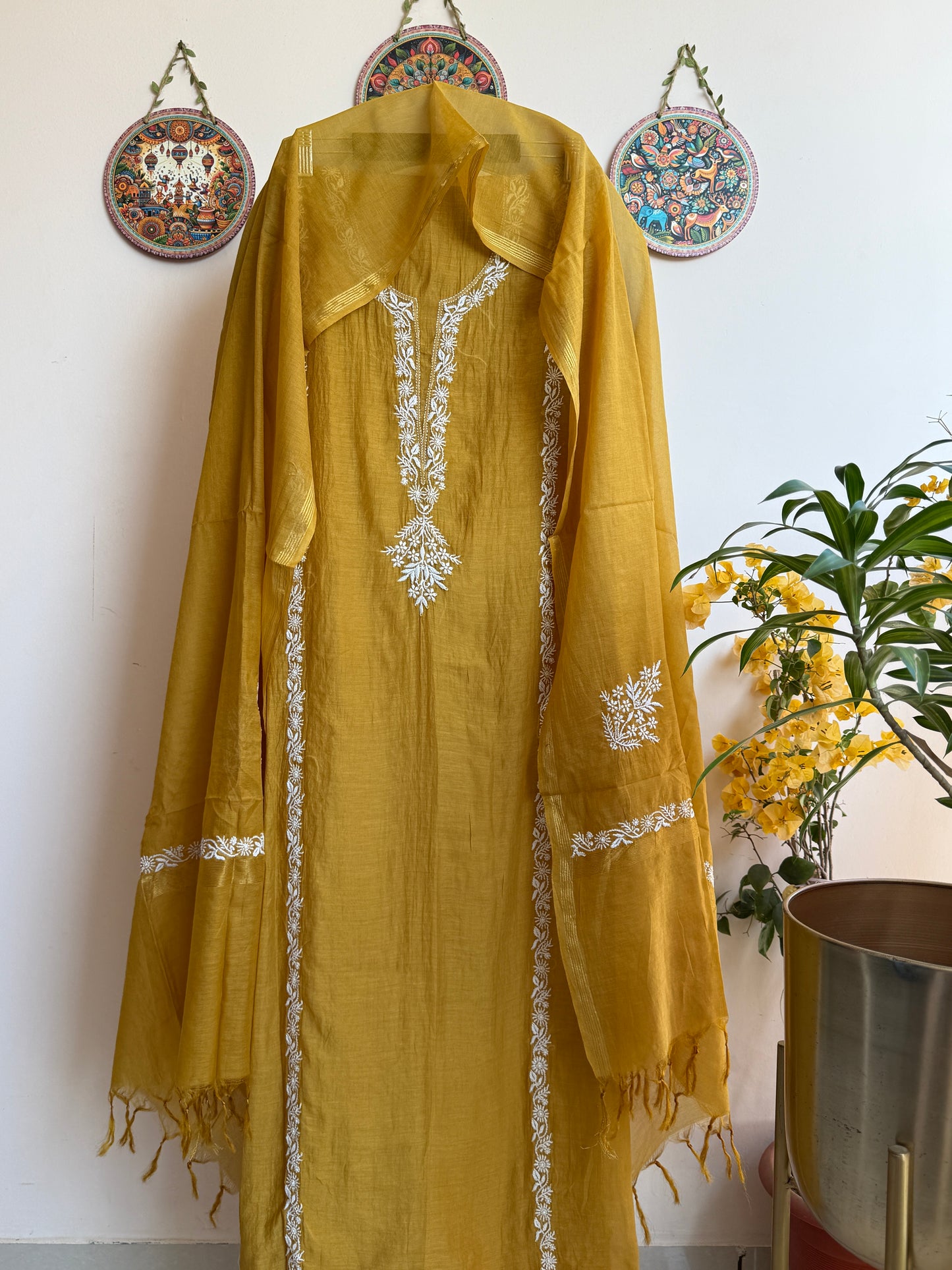 Pure Mul Chanderi Lucknowi Chikankari suit set with dupatta and handcrafted embroidery